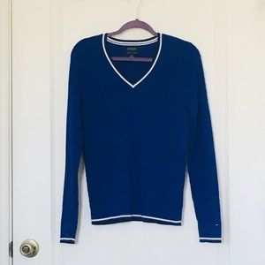 Tommy Hilfiger Blue V-neck Cable Sweater